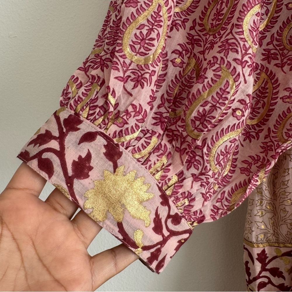 Oliphant Pink Paisley Maxi Dress with Gold Accents - Picture 6 of 12